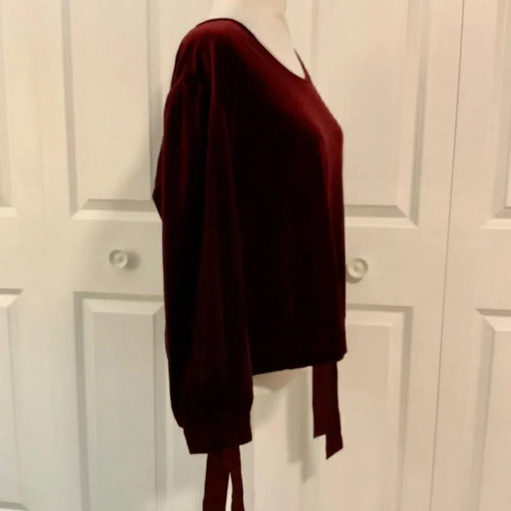 Band of Gypsies Burgundy Purple Velour Tie Hem Long Sleeve Top Medium